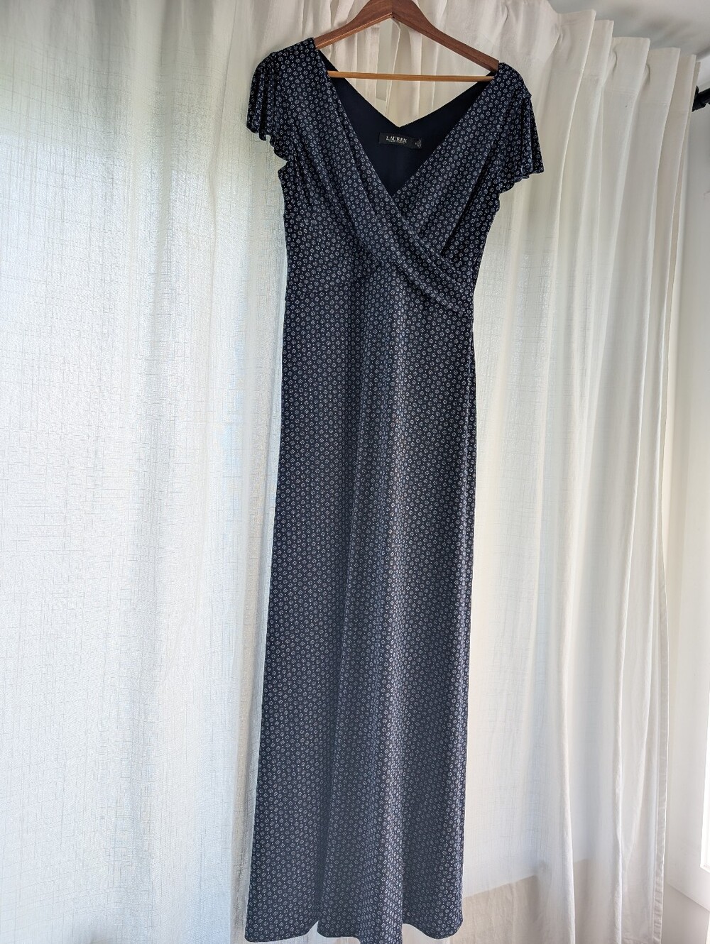 Blue Floor Length Dress With Short Sleeves